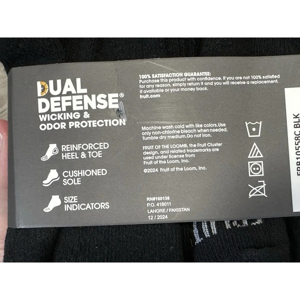 Fruit of the Loom Youth Dual Defense 9 Pairs of Crew Socks  - BLACK Open Package